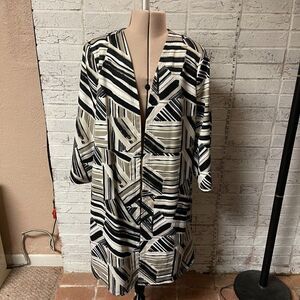 Kasper Knee Length Long Sleeve Dress Jacket Black White Blazer 12